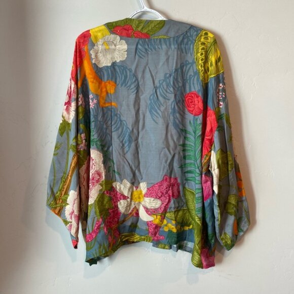 Floral Open-Front Kimono Cover Up Swim Summer Resort Wear Boho Festival - Picture 4 of 4